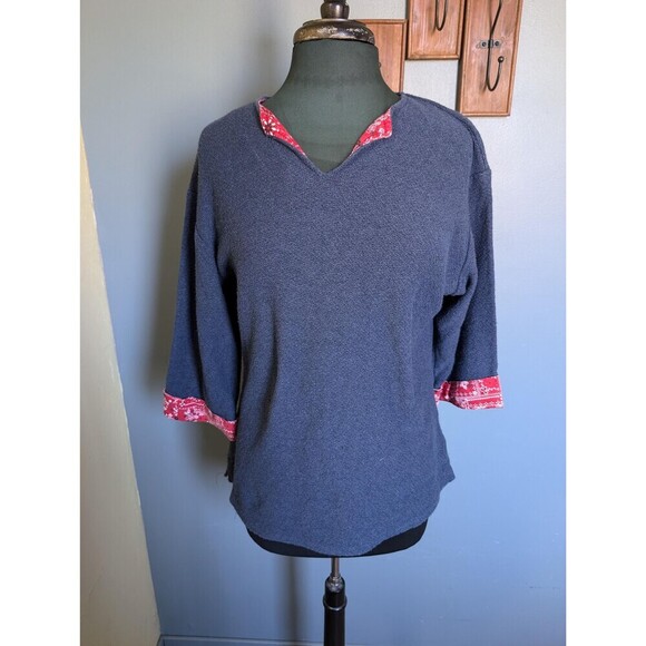 Vintage Western Blouse, Bandana Blue Sweater Top - Picture 2 of 10